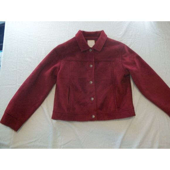 J. Jill Peacoat Women Sz M Burgandy 5 Button Everyday Unique Boho Winterwear - Picture 1 of 7